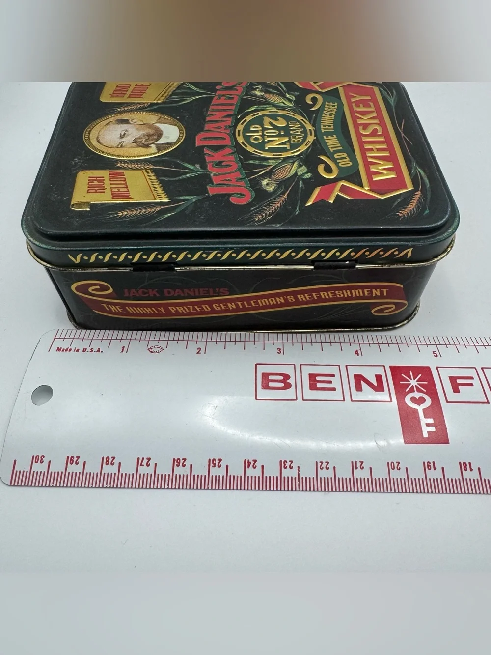 Vintage Jack Daniel’s Old No. 7 Collectible Tin w/ 2 EMPTY 50ml Bottles England